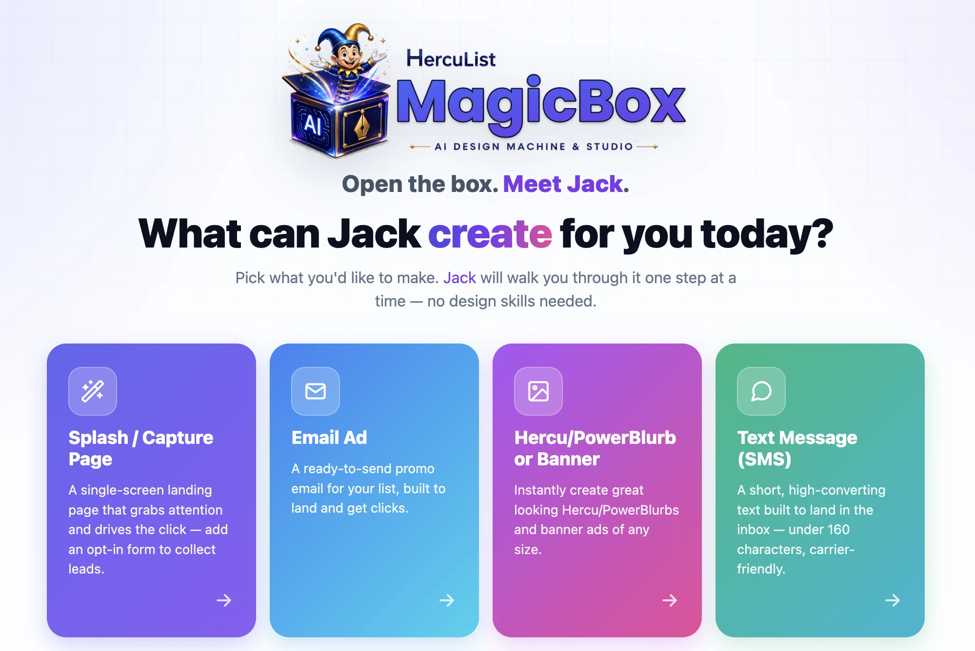 MagicBox dashboard cards showing design tools and promo pieces